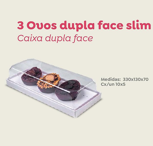CAIXA FUNDO BRANCO/KRAFT DUPLA FACE SLIM P/ 3 MEIO OVO 150GR 330X130X70