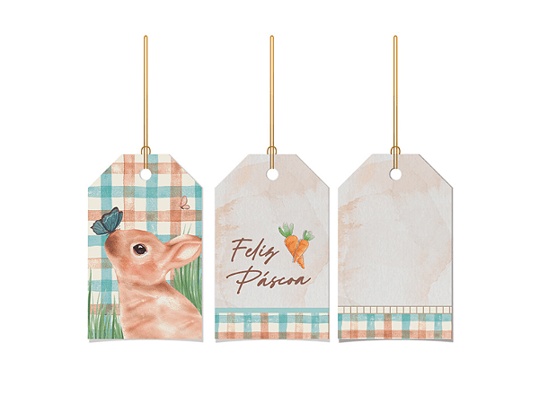 TAGS DECORATIVA PRESENTES FELIZ PASCOA 5x8 PT C/12 UN