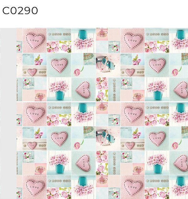 BOBINA 60CM FLORAL CORACAO E ROSA 290