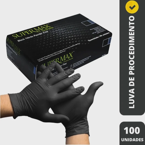 LUVA NITRILICA PRETA XG SEM PO C/100 UND