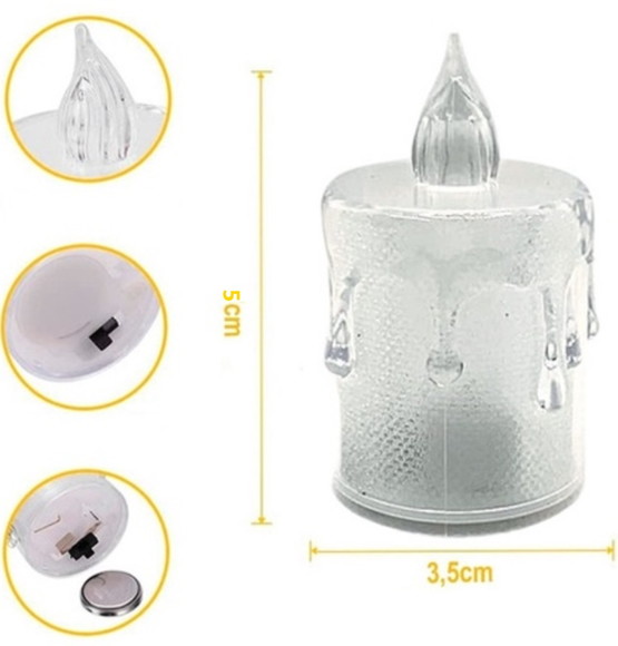 VELA LED DECORACAO BRANCA 3,7 CM X 8 CM UNIDADE