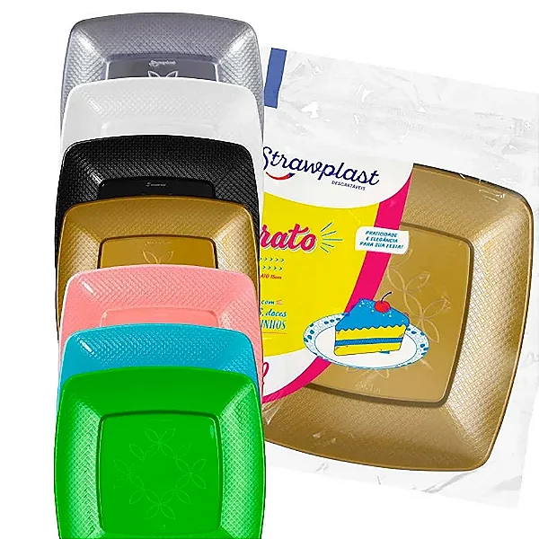 PRATO ACRIL 15CM ROXO QUADRADO 10 UNIDADES