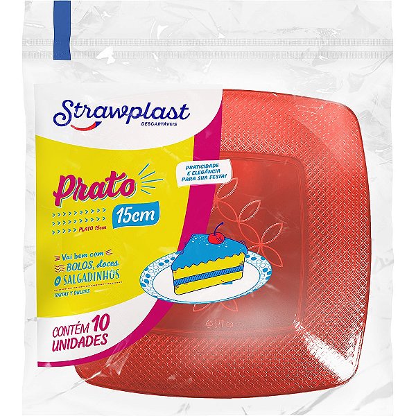 PRATO ACRILICO 15CM VERMELHO NEON PAC C/10