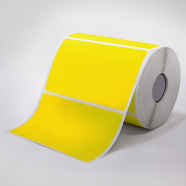 ROLO DE ETIQUETAS 100MMX100MM - PAPEL COUCHE - 1 COLUNA 3 MT AMARELA