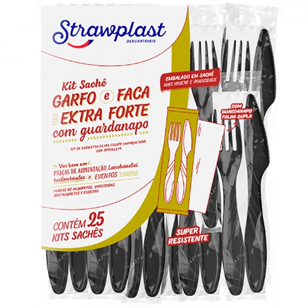 KIT SACHE GARFO E FACA EXTRA FORTE PRETO C/20