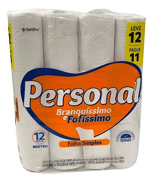 PAPEL HIGIENICO PERSONAL FOLHA SIMPLES12 ROLOSX30MT