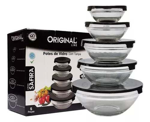 JOGO 5 POTES VIDRO TP PLAST PRETA ORIGINAL