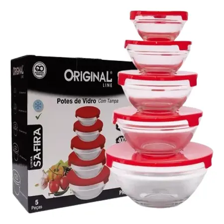 JOGO 5 POTES VIDRO TP PLAST VERMELHA ORIGINAL