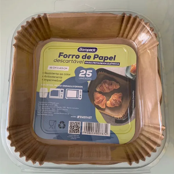 FORRO QUADRADO PAPEL PARA AIR FRYER C/25