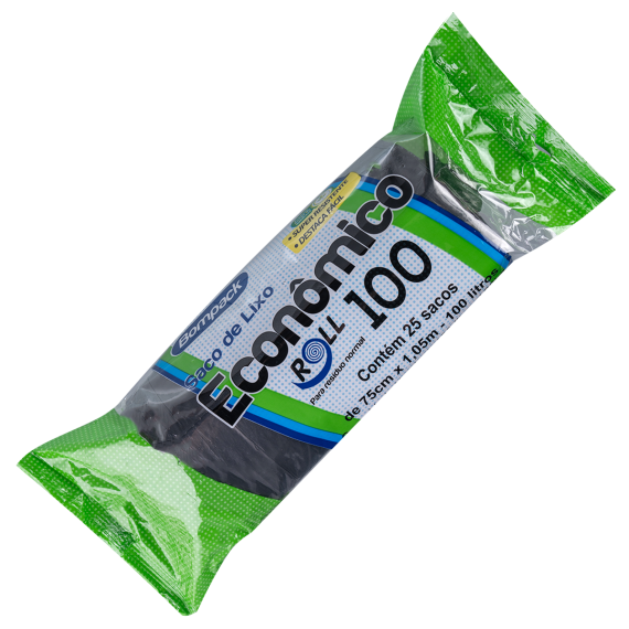 Saco de lixo bompack econômico de 100 litros com 25 sacos preto