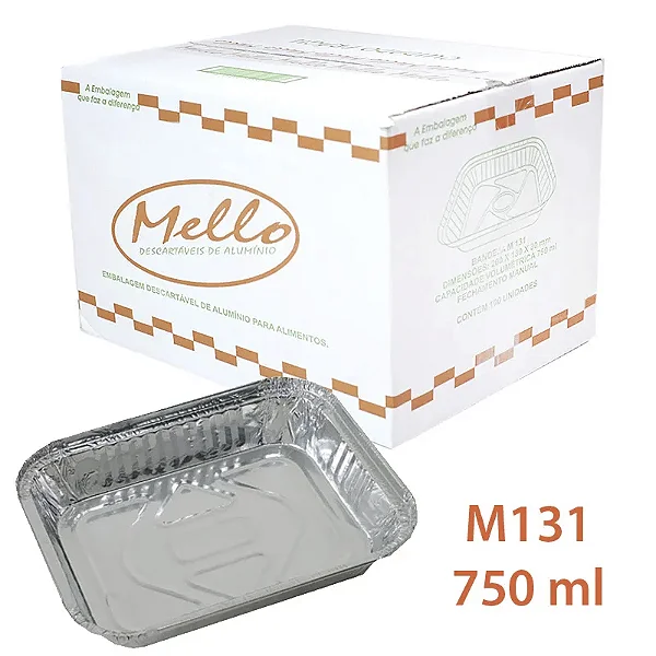 BANDEJA ALUMINIO RETANGULAR 750ML CX C/100