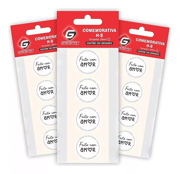 ETIQUETA COMEMORATIVA H-8 PCT 100 UN FEITO COM AMOR BRANCO