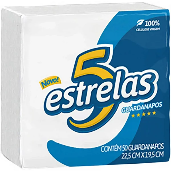 GUARDANAPO 5 ESTRELAS 22X19 BRANCO C/50 UN 100%