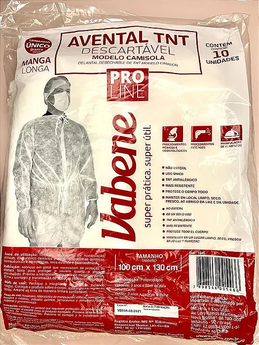 AVENTAL TNT BRANCO MANGA LONGA C/10 UNIDADES