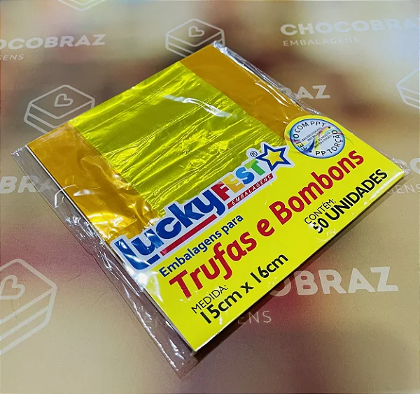 EMBALAGEM TRUFA OURO BRILHANTE 15X16 C/100 UND