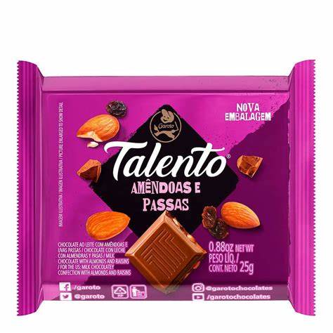 CHOCOLATE GAROTO TALENTO AMENDOAS E PASSAS 25G
