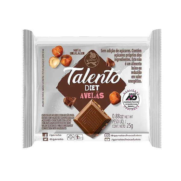 CHOCOLATE TALENTO DIET AVELAS 25G
