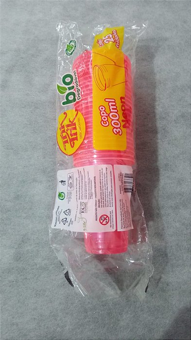 COPO 300ML BIODEGRADAVEL CRYSTAL NEON ROSA C/25 UNIDADES
