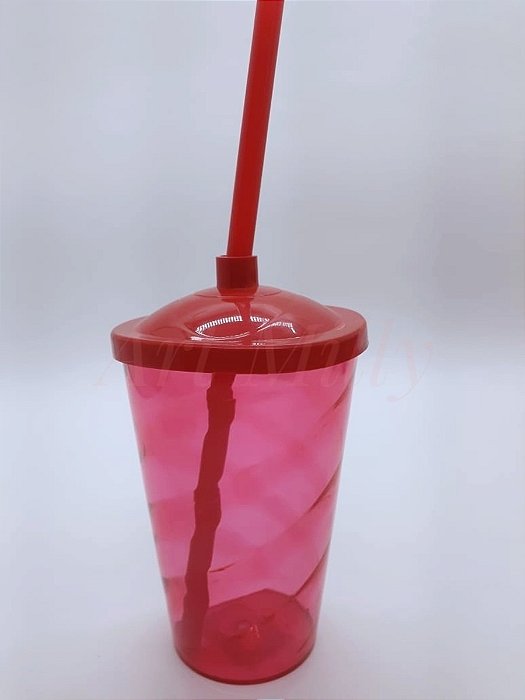 COPO FEST 400ML TAMPA/CANUDO VERMELHO TRANSPARENTE