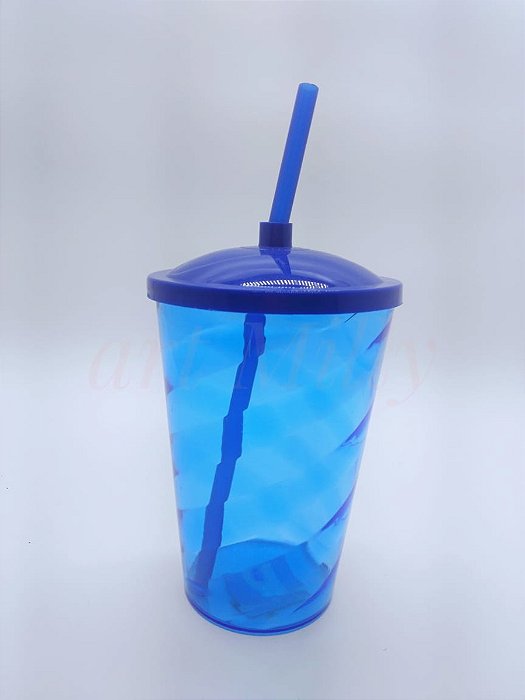 COPO FEST 750ML AZUL TRANSPARENTE TAMPA E CANUDO UNID