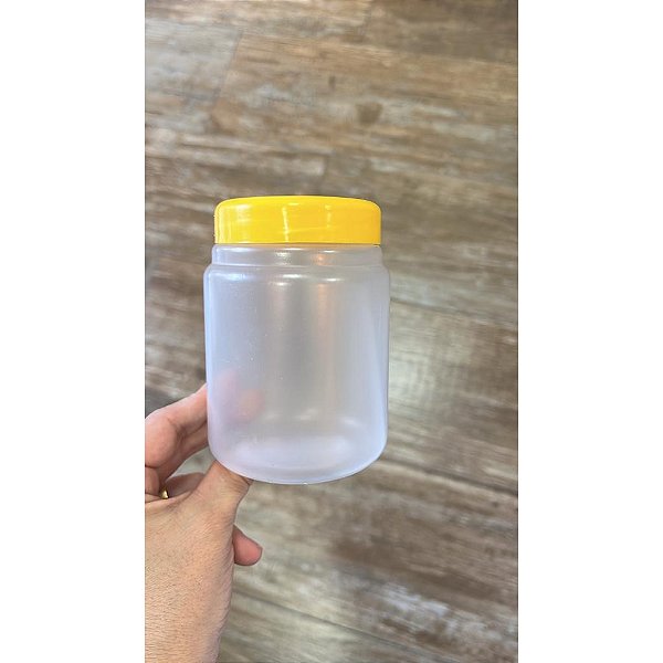 POTE PLASTICO 375ML TRANSPARENTE COM TAMPA AMARELA