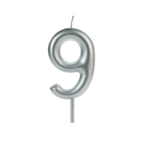 VELA BIG METALIZADA PRATA NUMERO 9