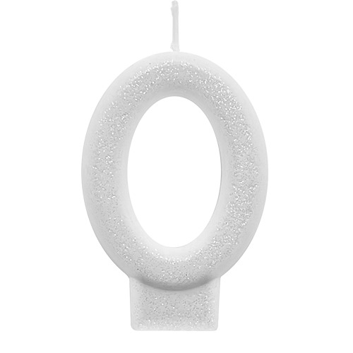 VELA COM GLITTER COR BRANCA NUMERO 0
