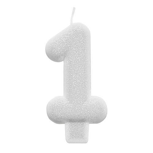 VELA COM GLITTER BRANCA NUMERO 1