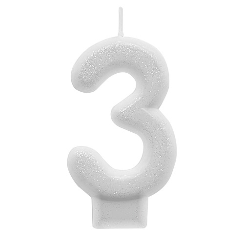 VELA COM GLITTER COR BRANCA NUMERO 3