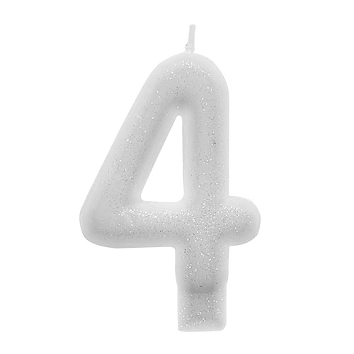 VELA COM GLITTER COR BRANCA NUMERO 4