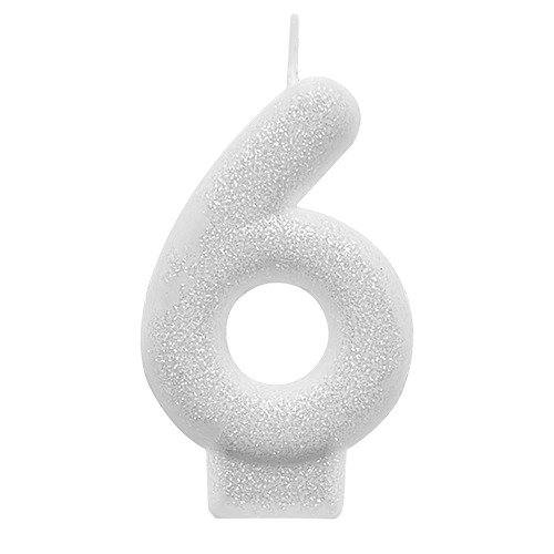 VELA COM GLITTER COR BRANCA NUMERO 6