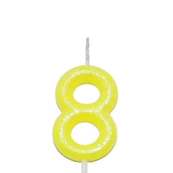 VELA AMARELO NEON NUMERO 8