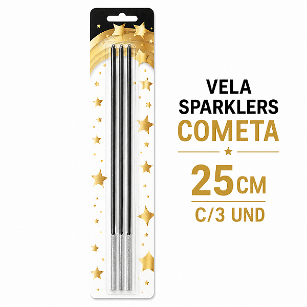 VELA SPARKLERS COMETA 25CM COM 3 UNIDADES