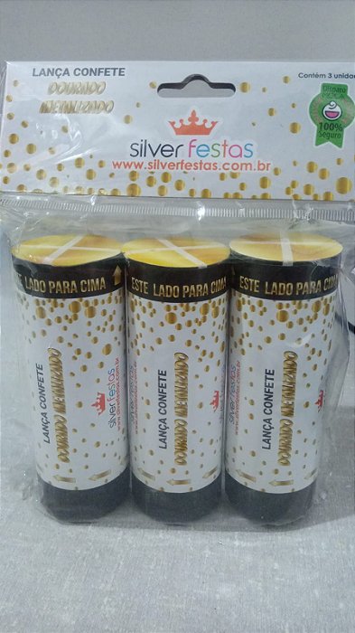 LANCA CONFETE DOURADO METALIZADO 11CM PC C/3 UND
