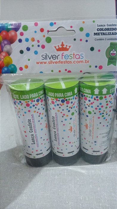 LANÇA CONFETE COLORIDO METALIZADO 11CM PCT C/3 UNIDADES