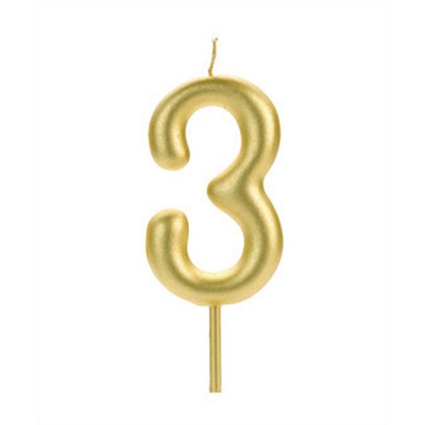 VELA BIG METALIZADA DOURADA NUMERO 3