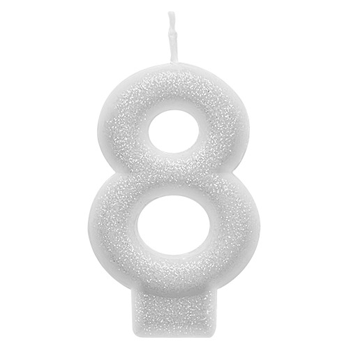 VELA COM GLITTER COR BRANCA NUMERO 8