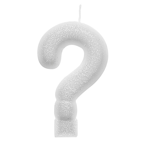 VELA BRANCA COM GLITTER INTERROGACAO