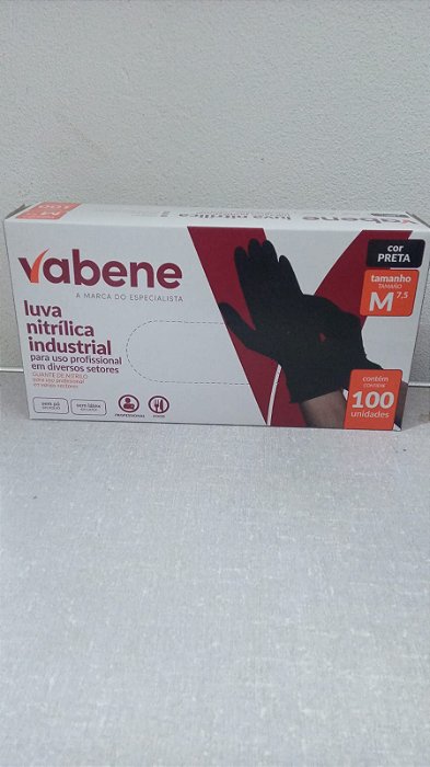 LUVA NITRILICA INDUSTRIAL M PRETA VABENE 7,5 C/100 UND