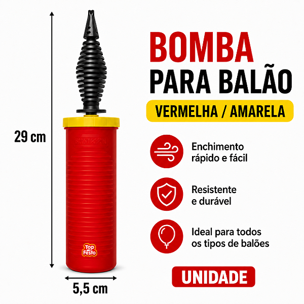 BOMBA PARA ENCHER BALAO MANUAL VERMELHA/AMARELA UNIDADE