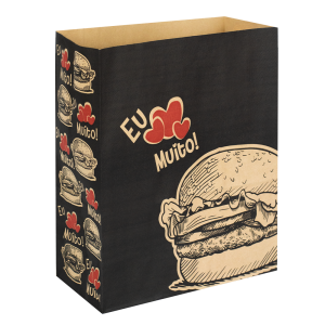SACO PAPEL P 28x18x9 HAMBURGUER PRETO FOOD SERVICE PACT C/50 UNIDADES