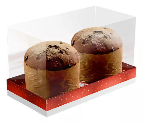 CAIXA P/2 MINI PANETONE C/TAMPA TRANSP NATAL ENCANTANDO C/5 UNIDADES