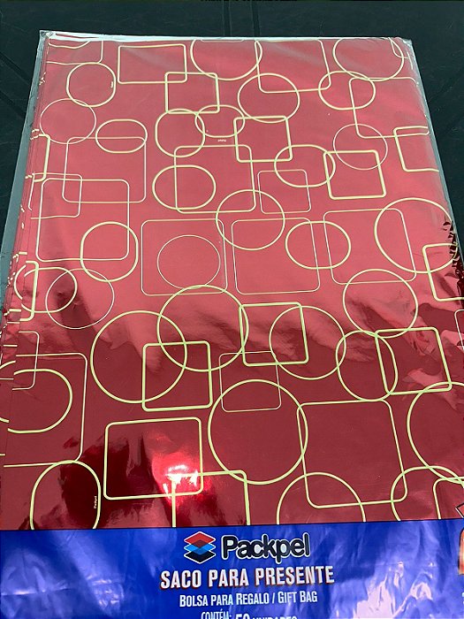 SACO PRESENTE 30X44 VERM/DOURADO C/50