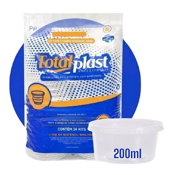 KIT POTE REDONDO C/ TAMPA 200ML C/24 UNIDADES