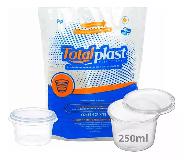 KIT POTE REDONDO C/ TAMPA 250ML C/24 UNIDADES