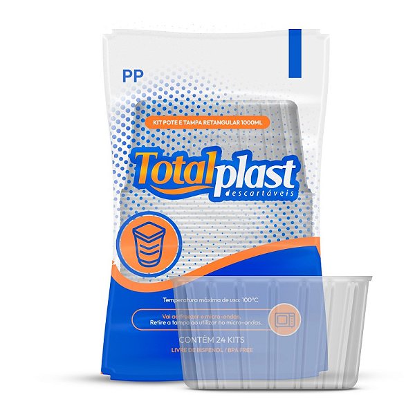 KIT 1500ML POTE RETANGULAR C/ TAMPA C/10