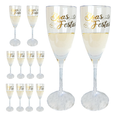 TACA CHAMPAGNE TRANSPARENTE ESCRITO BOAS FESTAS 180ML