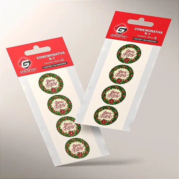 ETIQUETA COMEMORATIVA N.7 REDONDA BOAS FESTAS 3CM C/100