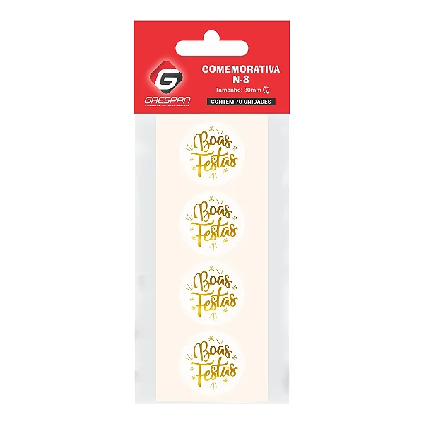 ETIQUETA COMEMORATIVA N-8 REDONDA BOAS FESTAS COM 70