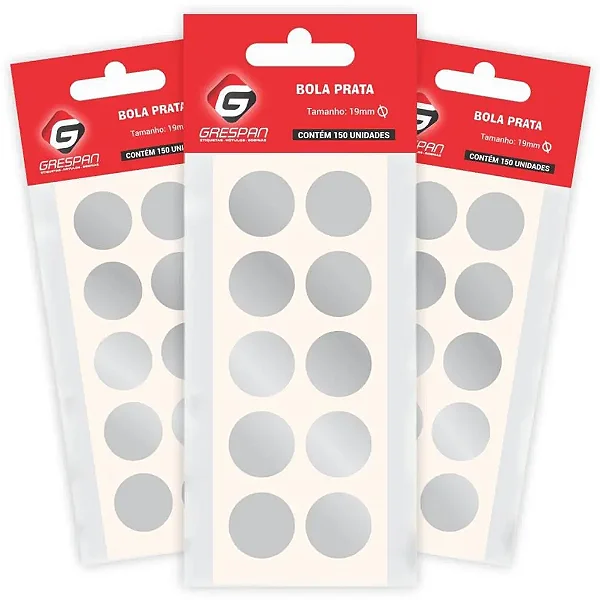 ETIQUETA ADESIVA BOLA PRATA 19MM C/150 UND